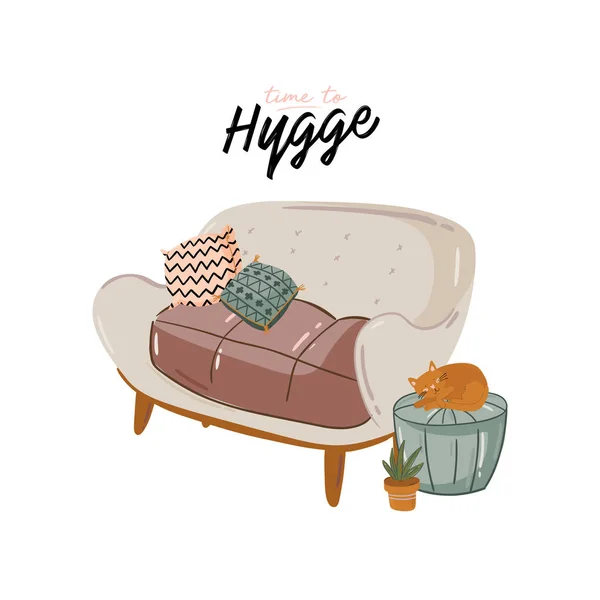 Moderní pohodlný byt zařízený ve stylu hygge. — Stockový vektor