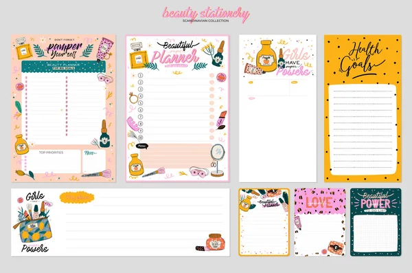 Collectie Van Wekelijkse Dagelijkse Planner Notitie Papier List Stickers Templates — Stockvector