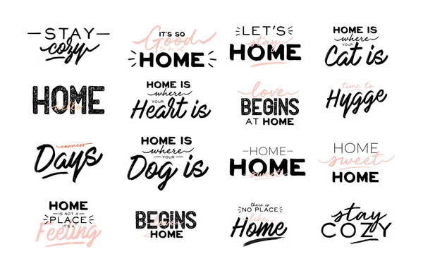 Cute Typography Quotes Home Cozy Phrases Isolated White Background Motivational — Stock Vector