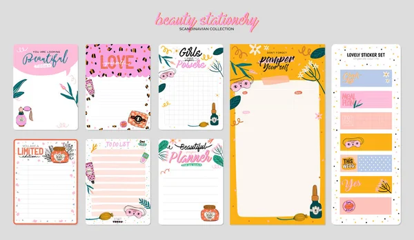 Collectie Van Wekelijkse Dagelijkse Planner Notitie Papier List Stickers Templates — Stockvector