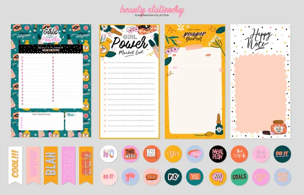 Collectie Van Wekelijkse Dagelijkse Planner Notitie Papier List Stickers Templates — Stockvector