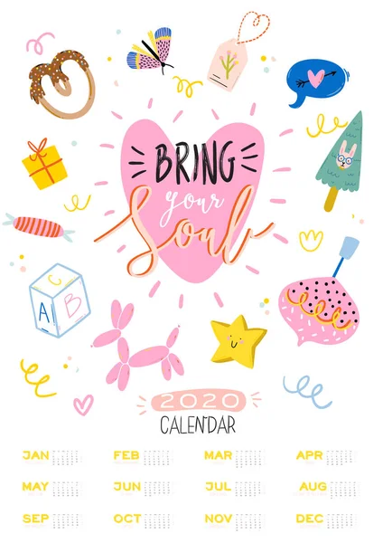 Happy Birthday wall calendar. 2020 Yearly Planner have all Months. — Stock Vector