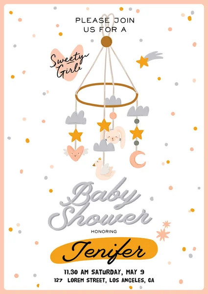 Cute Baby Shower Scandinavian Style Including Trendy Quotes Cool Animal — Stock Vector