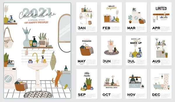 Calendario Pared 2021 Planificador Anual Con Todos Los Meses Buen — Archivo Imágenes Vectoriales