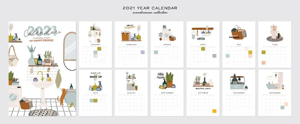 Calendario Pared 2021 Planificador Anual Con Todos Los Meses Buen — Vector de stock