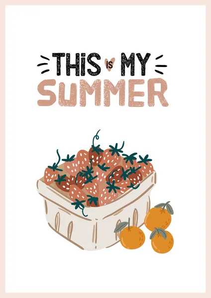Summer Picnic Fruits Berries Cake Hotdog Sandwich Bbq Grill Coffee — Stock Vector