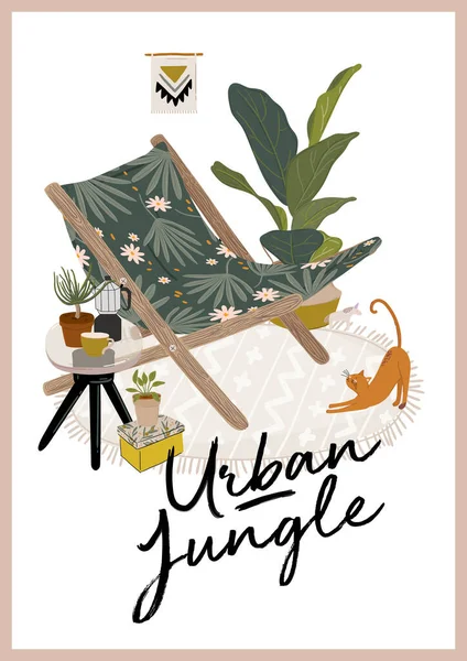 Trendy Scandinav Urban Greenery Home Jungle Interior Decorațiuni Acasă Cozy — Vector de stoc