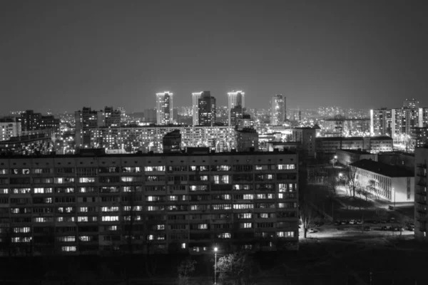 Night City Black White — Stock Photo, Image