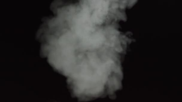 어두운 배경에서 슬로우 모션의 소프트 포그. 흑색 바탕에서 실제 대기의 회색 연기가 피어 오릅니다. 흰 퓨 임 은 서서히 떠오르고 있다. 추상적 인 헤지 구름. 애니메이션의 영향. 연기의 흐름 효과 4K — 비디오