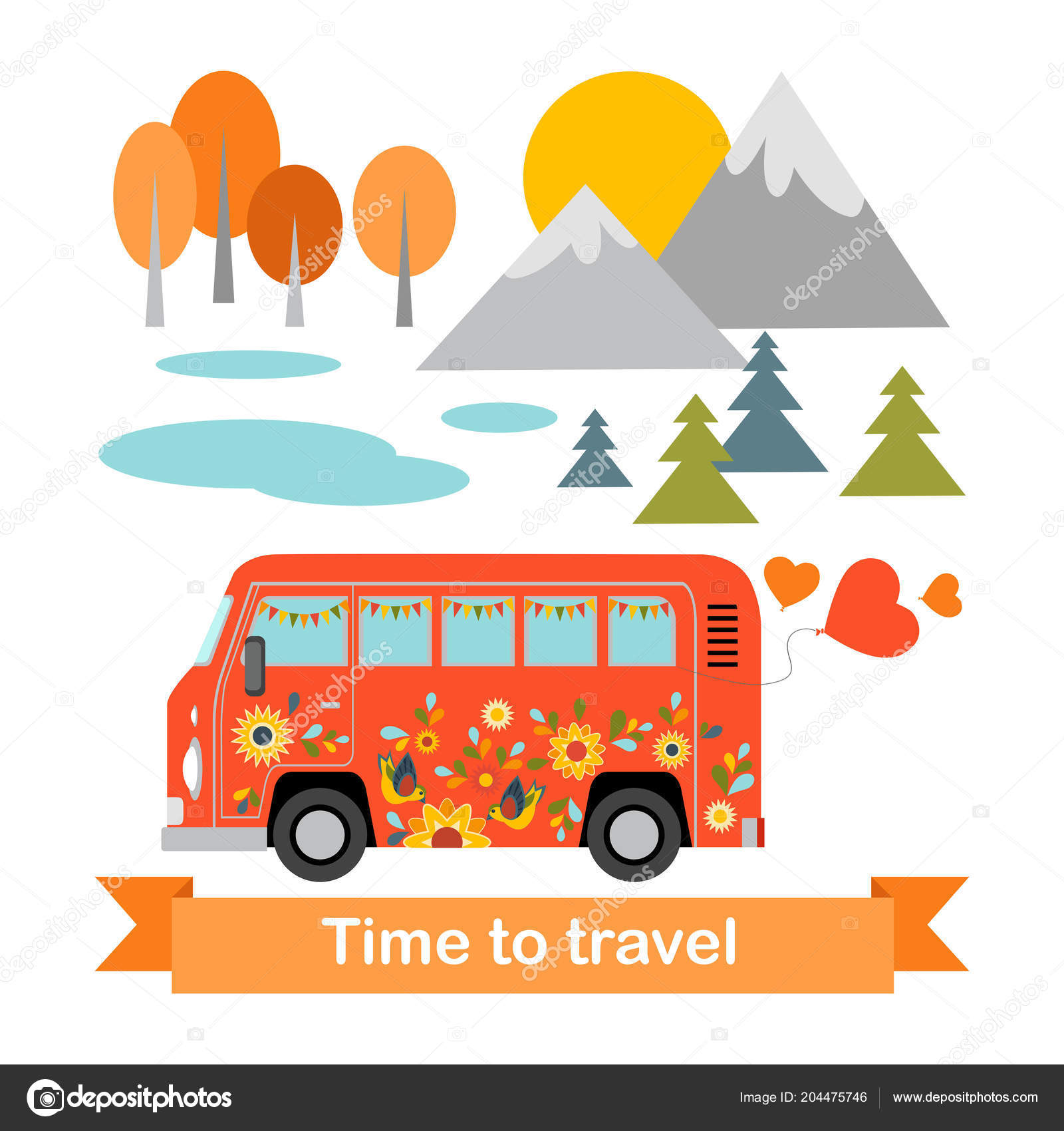 Bus Tour Cartoon Hippie Bus Landscape Background Funny Vector Illustration  Stock Vector Image by ©naidzionysheva #204475746
