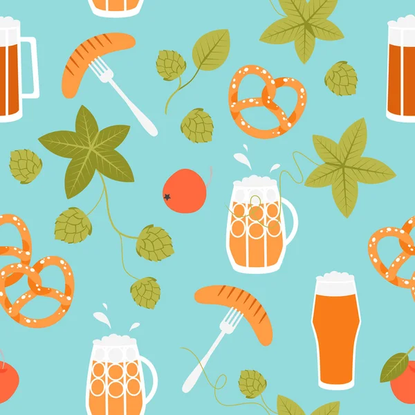 Textura Perfecta Los Símbolos Del Oktoberfest Sobre Fondo Azul — Vector de stock