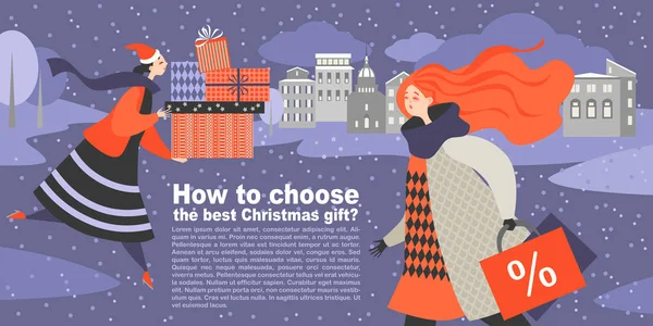 Vector Illustration Article Choosing Best Christmas Gift Two Cartoon Girls — Stock Vector