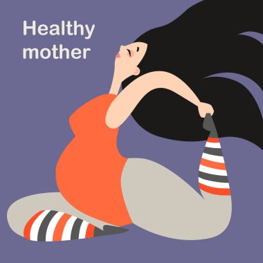 Hamile bir kadın yoga yapar. Vektör çizim karikatür tarzı