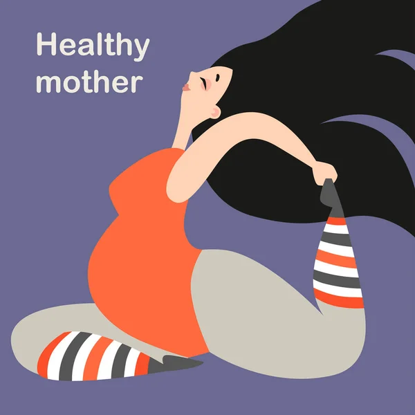 Une Femme Enceinte Fait Yoga Illustration Vectorielle Dans Style Dessin — Image vectorielle