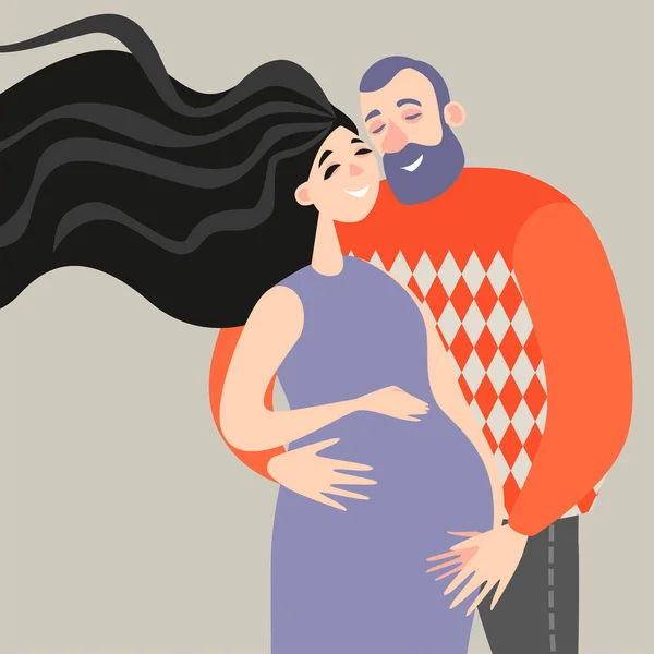 Nice Couple Waiting Birth Baby Pregnant Woman Her Husband Vector — Stock Vector