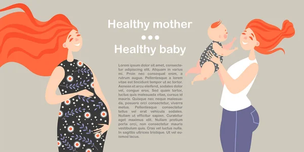 Vector Illustration Article Health Pregnant Woman Woman Waiting Birth Baby — Stock Vector
