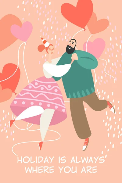 Vektor-Illustration des Valentinstages mit einem glücklichen tanzenden Paar — Stockvektor