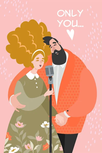 Vector Dia Dos Namorados Ilustração Com Casal Bonito Cantando Uma — Vetor de Stock