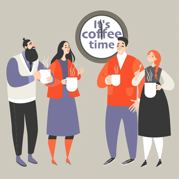 Ilustración Vectorial Vida Oficina Con Personas Que Beben Café Hombres — Archivo Imágenes Vectoriales