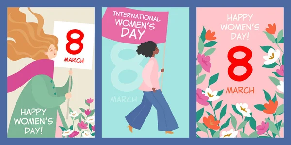 Set Postcards International Women Day — Stock Vector