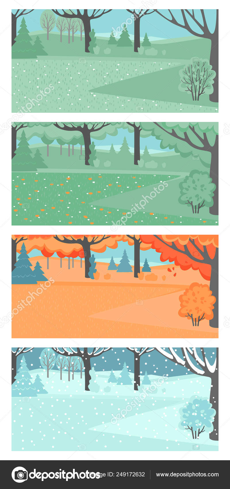 Set of vector illustrations of spring, summer, autumn and winter ...