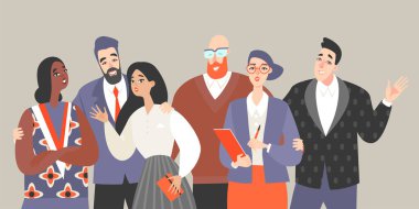 Vektör çizim birlikte poz bir şirket çalışanları. Ofis çalışanları kümesi.