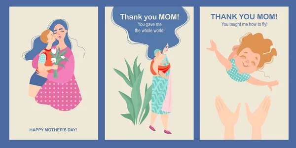 Mother's Day Card set met schattige stripfiguren — Stockvector