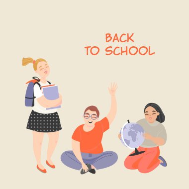 Kitap ve küre ile öğrencilerin bir grup vektör illüstrasyon.