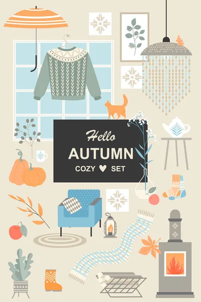 Ensemble d'illustrations vectorielles mignonnes d'objets et d'attributs du style hygge scandinave — Image vectorielle