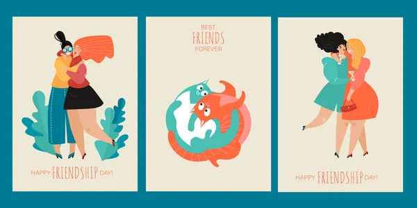 Conjunto Tarjetas Felicitación Vectorial Plantillas Banner Para Día Amistad Con — Archivo Imágenes Vectoriales