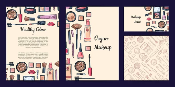 Vector beauty or makeup brand set with flyer or card, business card templates and pattern