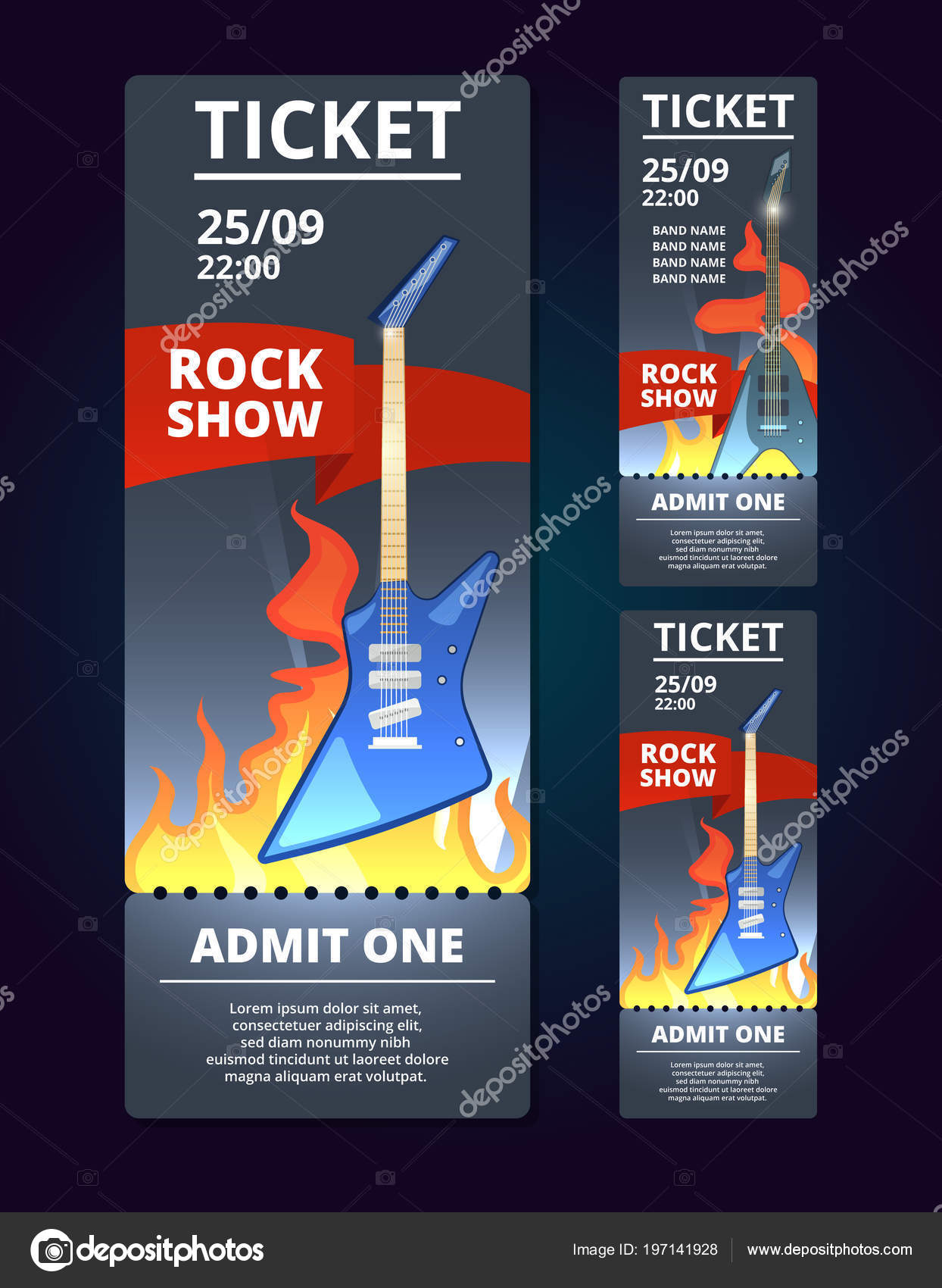 Ticket Design Template Of Music Event Poster Music With Illustration Of Rock Guitar Banner Of Music Concert Stock Vector C Onyxprj