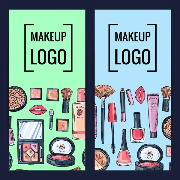 Vector makeup brand banners or flyers with hand drawn