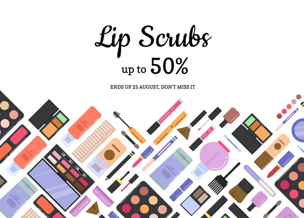 Vector flat style different makeup and skincare sale background