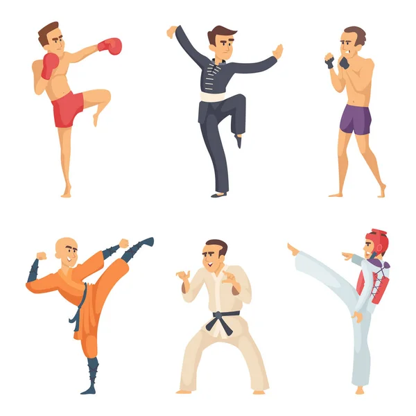 Sport characters in action poses. Taekwondo karate fighters