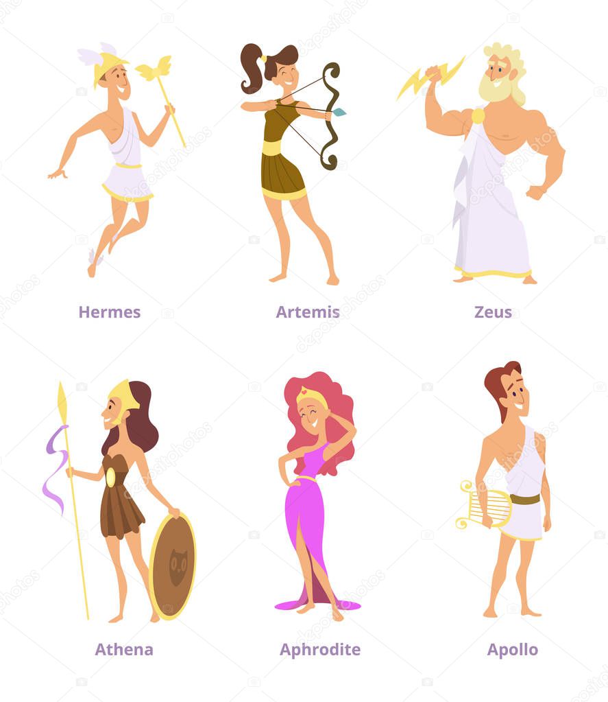 Greek Ancient Gods Set Of Cartoon Characters Male And Female Vector Greek God Apollo And Artemis Aphrodite And Athena Zeus And Hermes Illustration Premium Vector In Adobe Illustrator Ai Ai