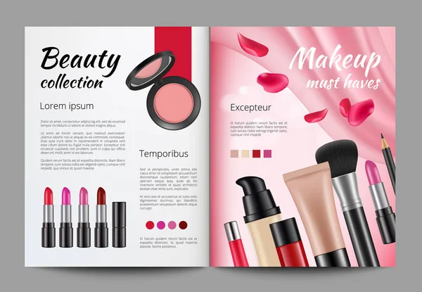 Advertising cosmetics in magazine. Design template of women magazine