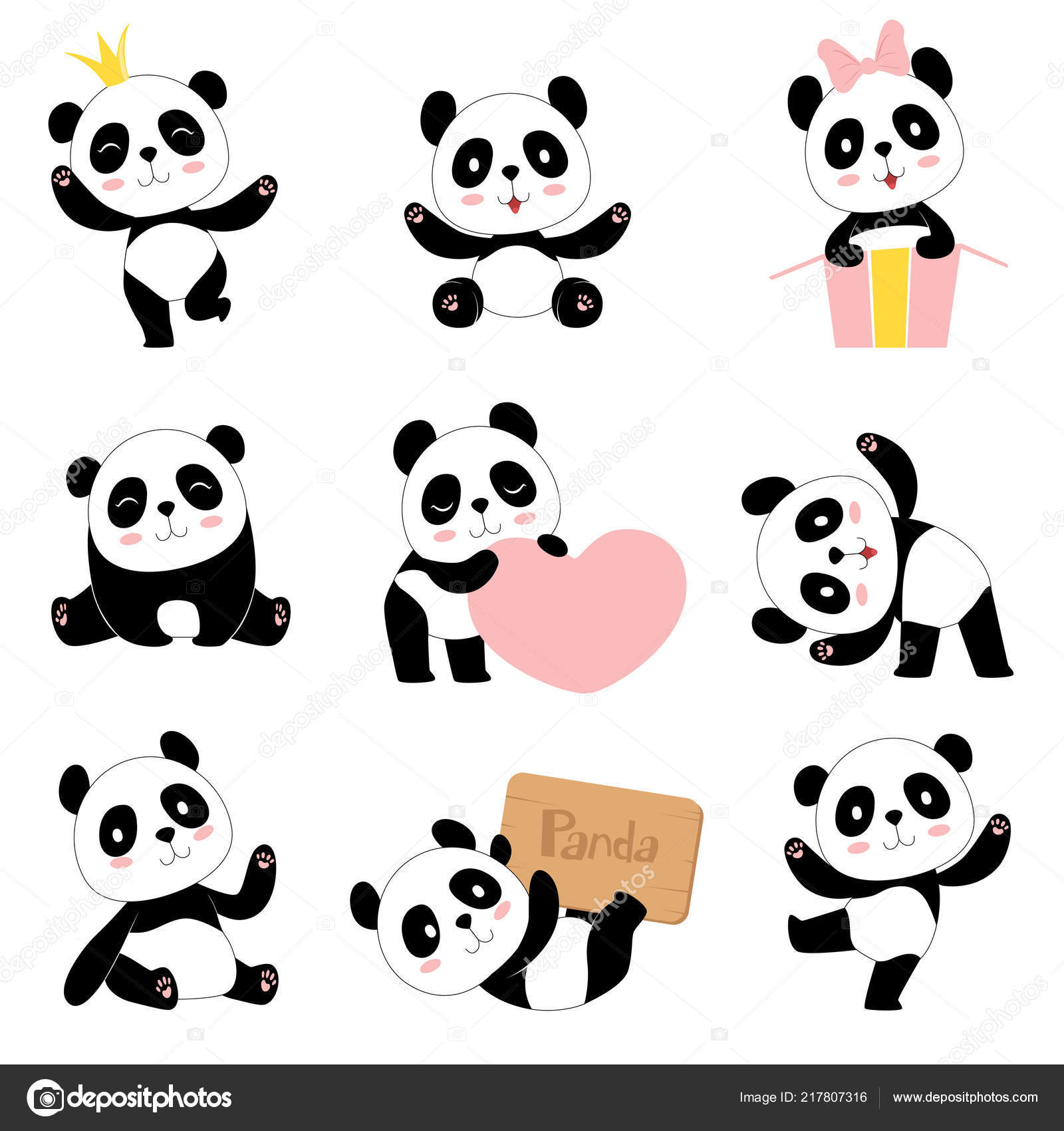 Cute Baby Pandas Toy Animals Chinese Symbols Panda Bear Adorable Funny Baby Mascot Vector Characters Collection In Cartoon Style Stock Vector Image By C Onyxprj