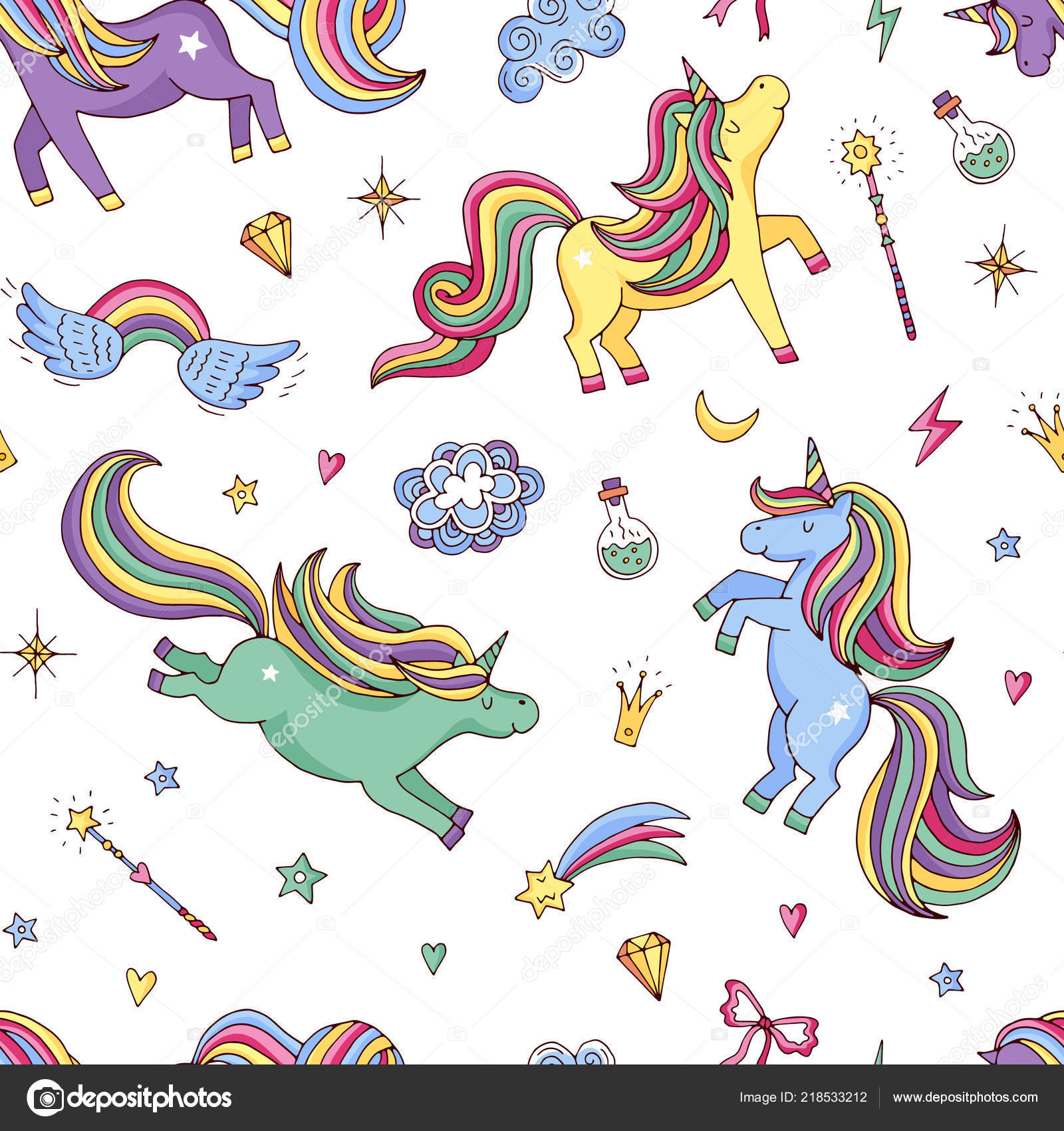 ベクトルかわいい手描き魔法のユニコーンと星のパターンや背景のイラスト ストックベクター C Onyxprj