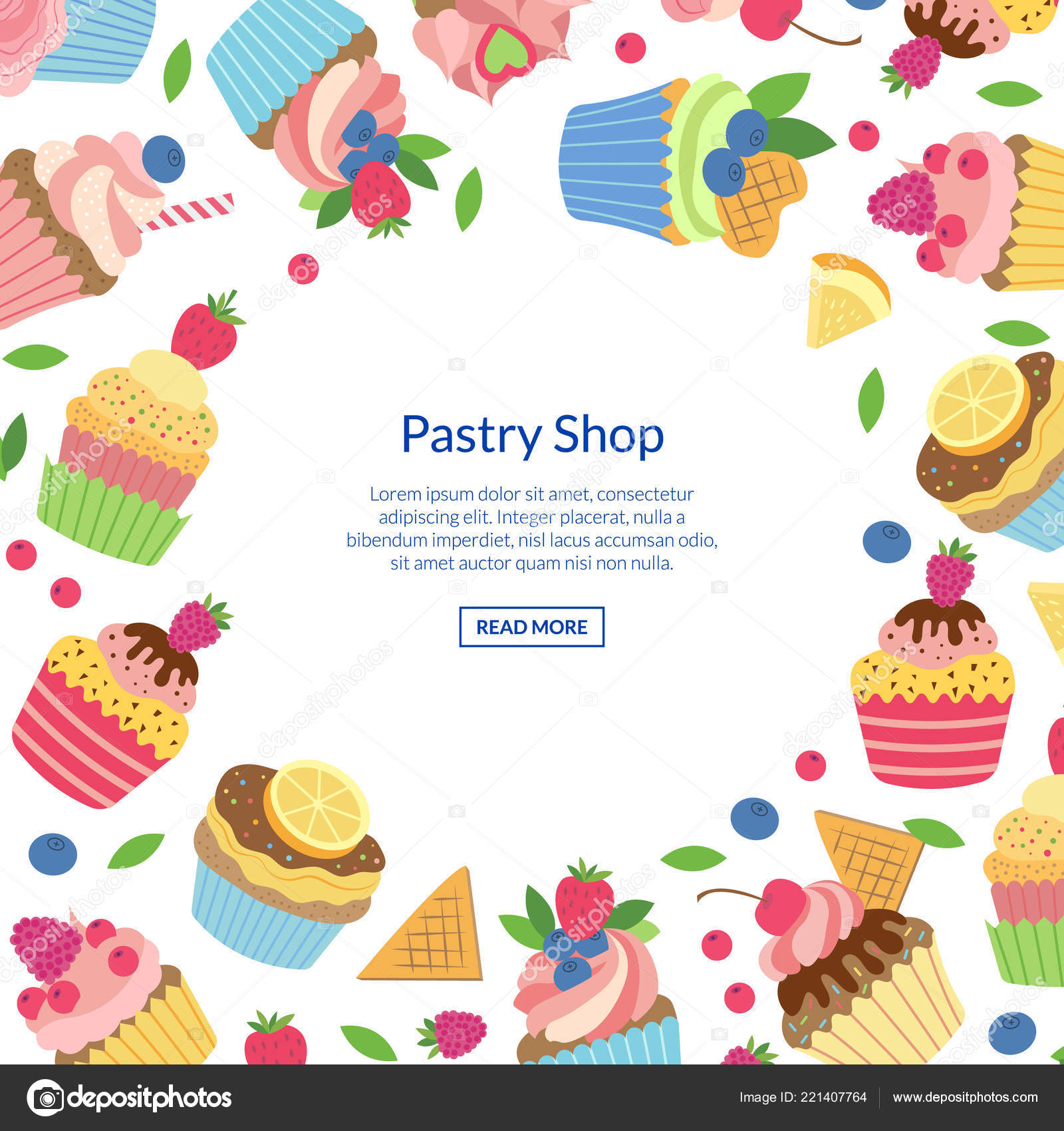 Vector cute cartoon muffins or cupcakes background with place for text