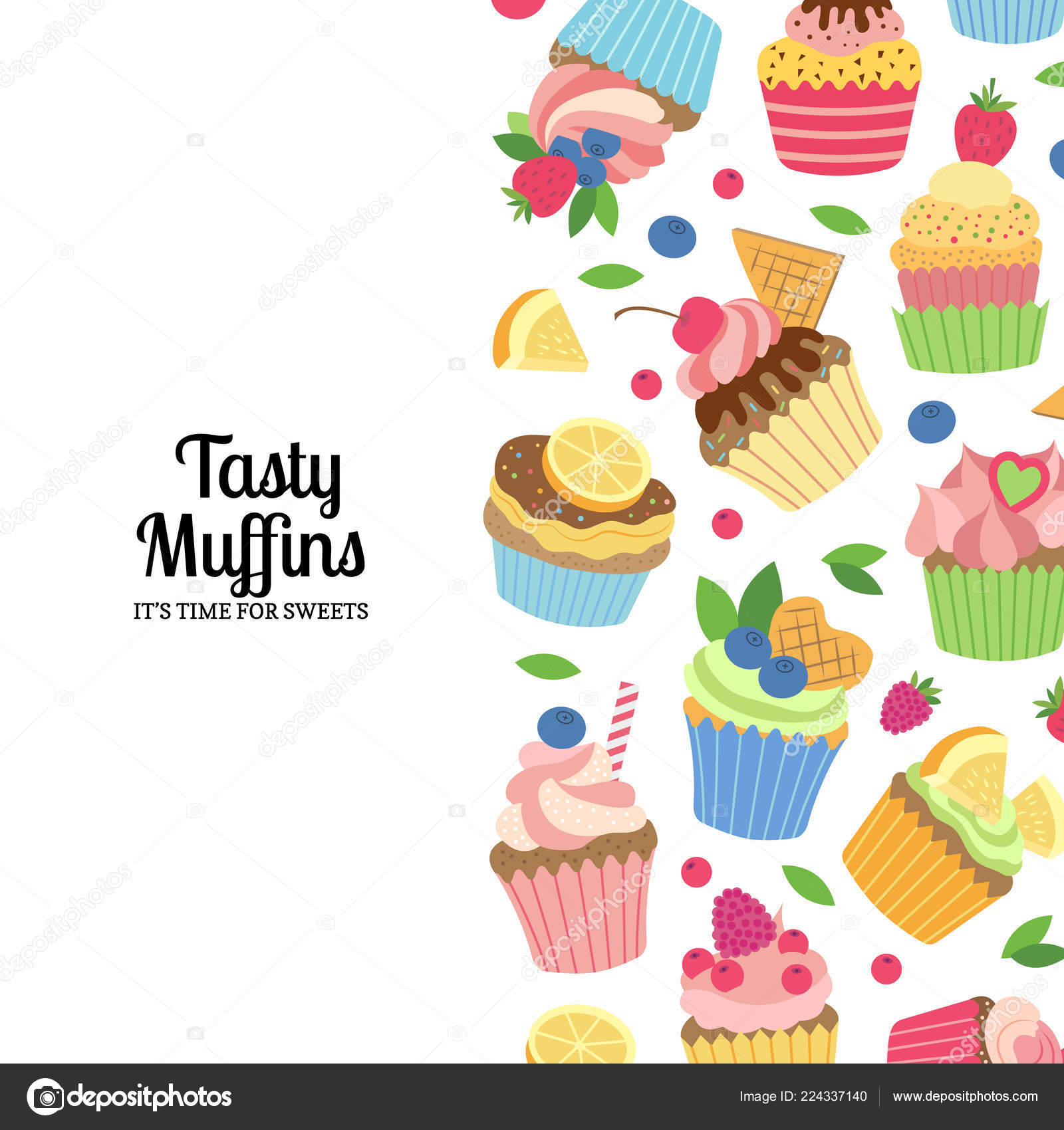 Vector Cute Cartoon Muffins Or Cupcakes Background With Place For Text Illustration Stock Vector Image By C Onyxprj 224337140
