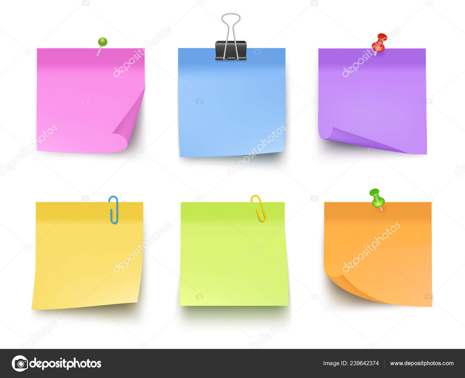 Notes colored. Sticky papers with pin clips memo bank business With Regard To Sticky Note Template