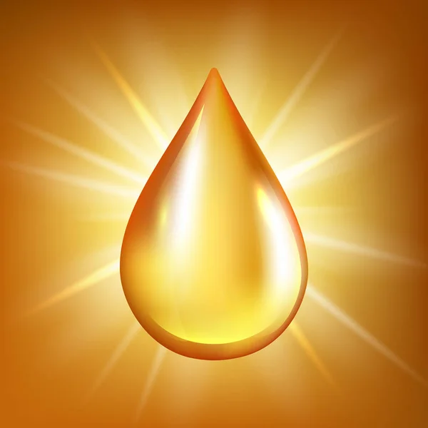 Oil drop. Gold transparent liquid organic water or oil splashes on glossy reflection vector background