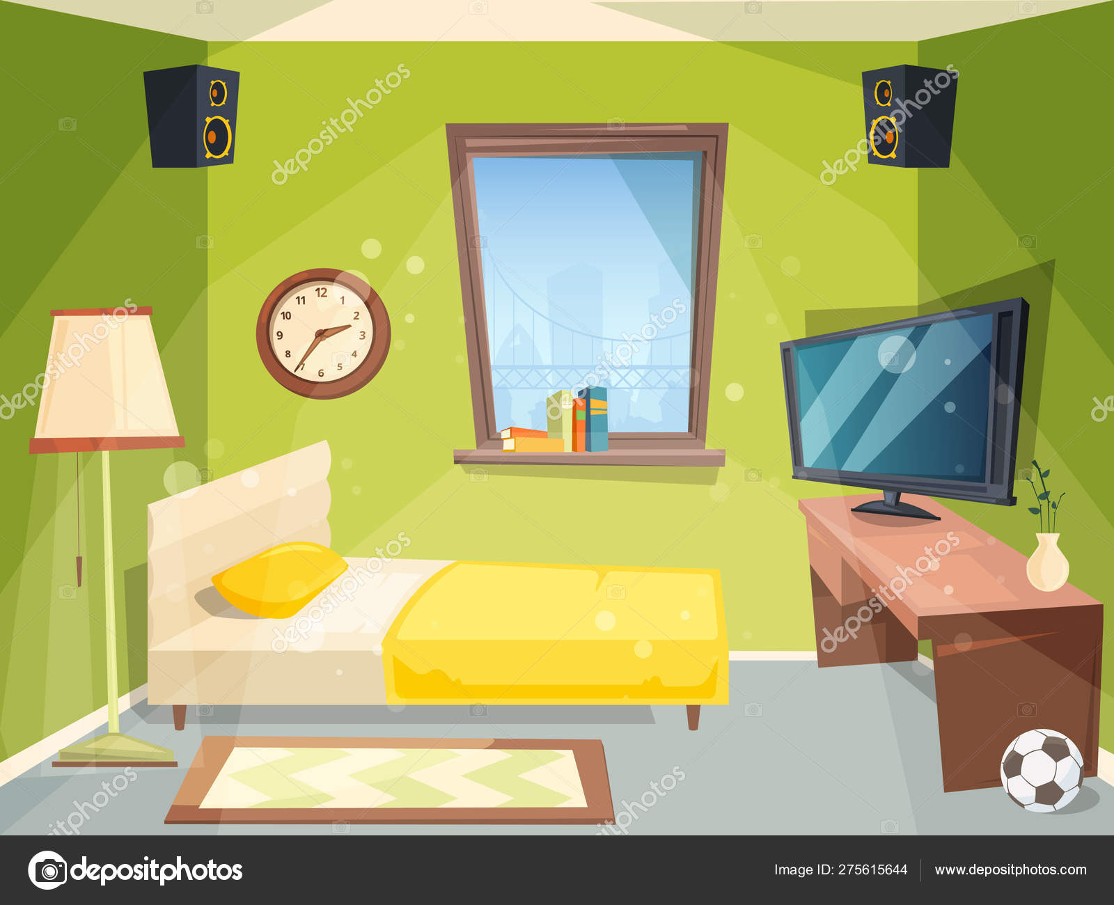 Teen Room Small Bedroom For Kids Student Apartment Inside Of House Modern Interior Vector Cartoon Vector Image By C Onyxprj Vector Stock 275615644