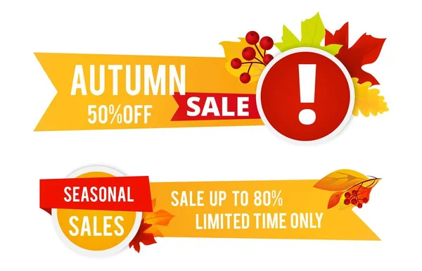 Autumn sale flyers. Seasonal sale vector banners with color leaves