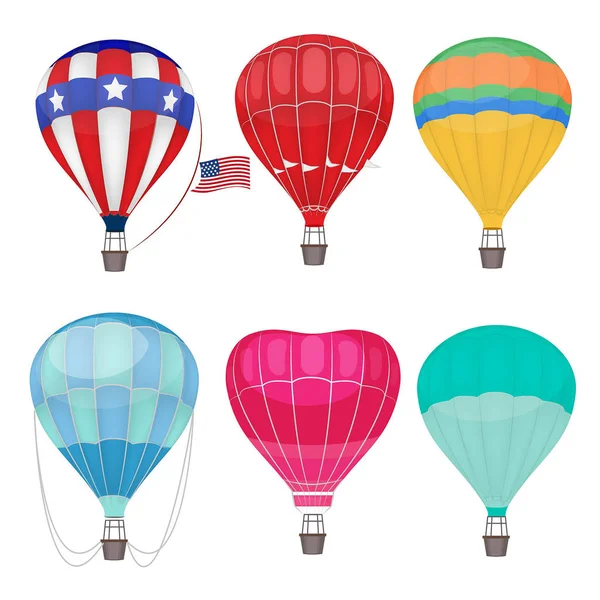 Air balloons. Airing transport in sky vector hot air balloons