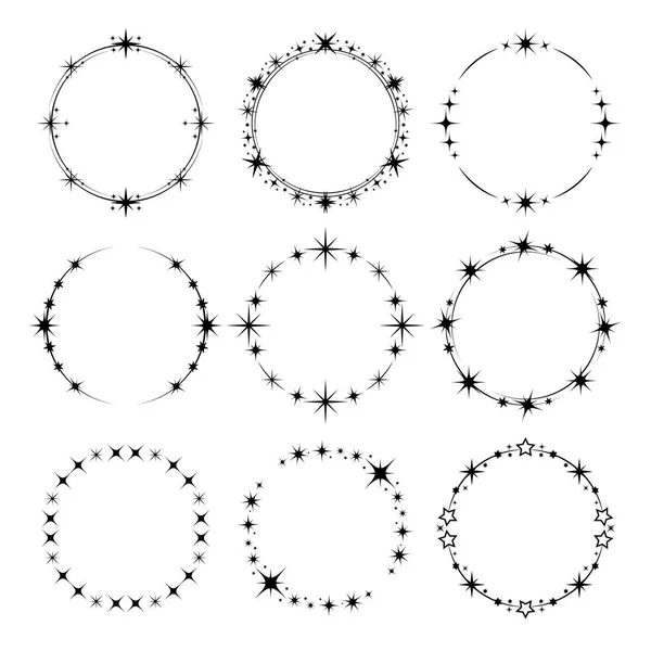 Stars frame. Circle shapes with stardust round stars vector collection