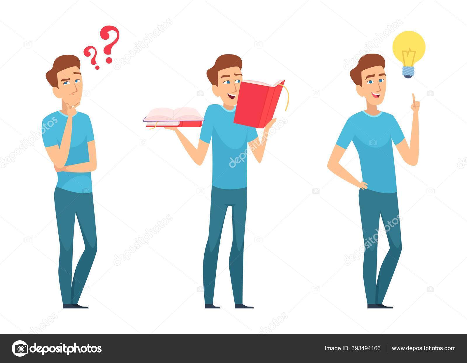 答えを見つけるんだ 自己教育や解決策の概念を見つける 質問や本を持つ若い男の子は 新しいアイデアベクトルイラストを持っています ストックベクター C Onyxprj