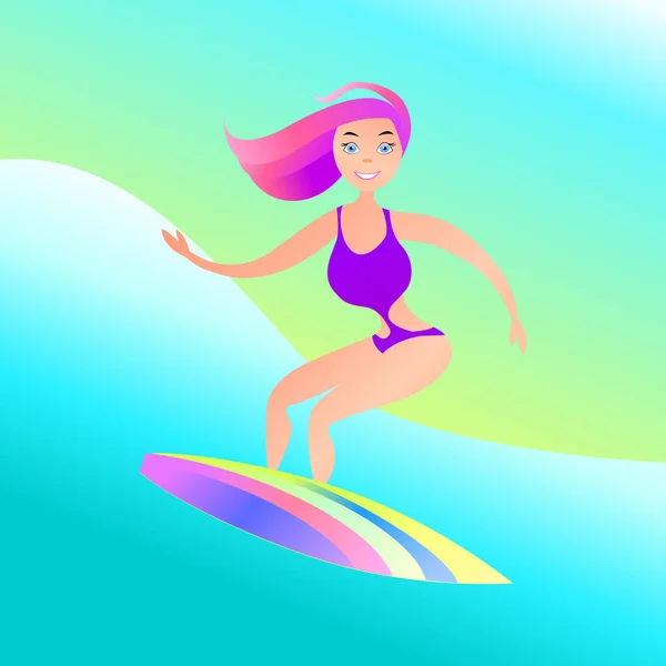 Surf Girl Vector Illustration Surf Club Icon Знамя Школы Серфинга — стоковый вектор