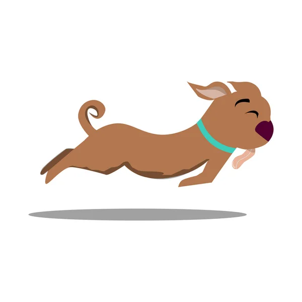 Счастливый Мультяшный Щенок Бежит Летит Прыжке Собака Векторная Иллюстрация Изолированный — стоковый вектор
